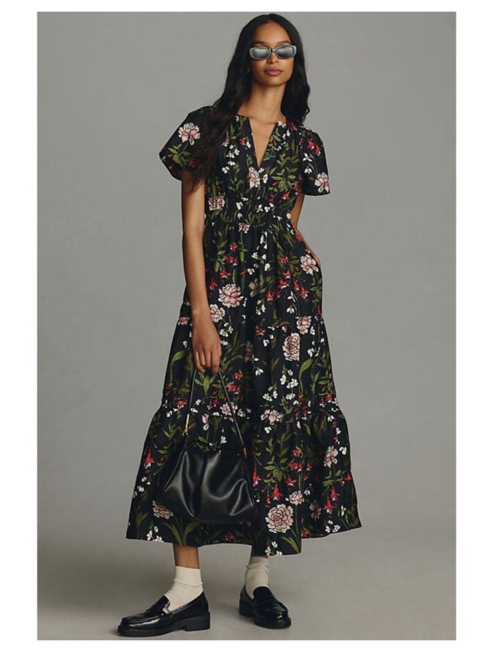 Anthropologie Somerset Floral Short Sleeve Maxi Dress XS